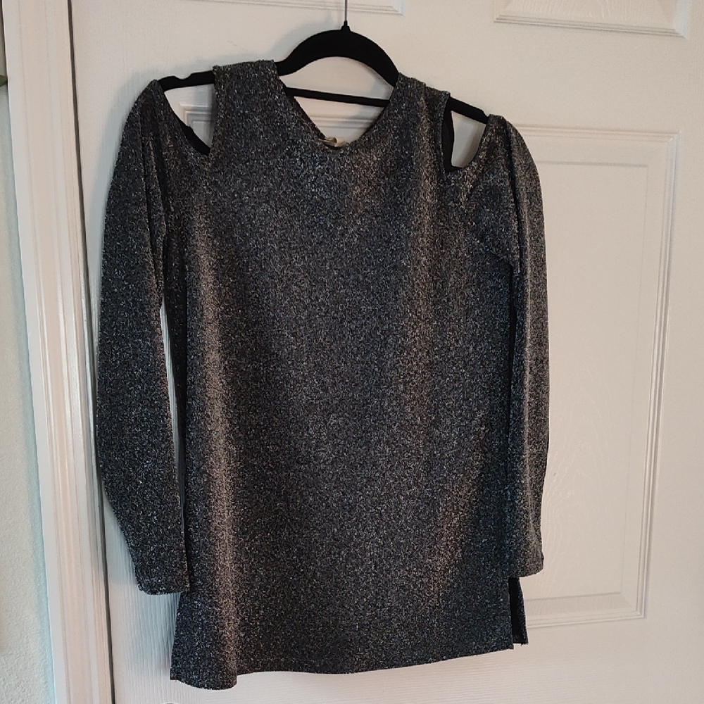 Michael Kors Black and Silver Sparkle Knit Top